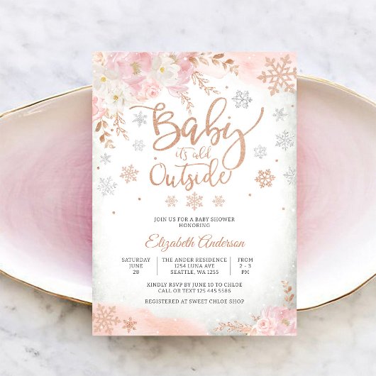 Winter Bloemige Baby Shower Uitnodiging
