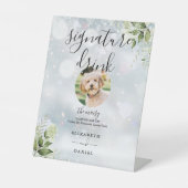 Winter Bloemige Groene Huwelijksfeest Signature Dr Reclamebord Met Voetstuk (Voorkant)