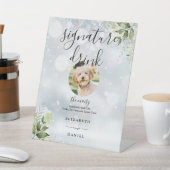 Winter Bloemige Groene Huwelijksfeest Signature Dr Reclamebord Met Voetstuk (Insitu)