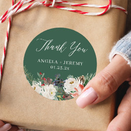 Winter Bloemige Hulstbessen Vakantie Bedankt Ronde Sticker