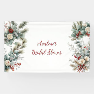 Winter Bloemige Rode Witte Roos Bruiloft Feest Spandoek