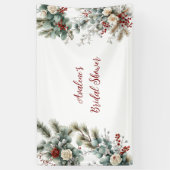 Winter Bloemige Rode Witte Roos Bruiloft Feest Spandoek (Verticaal)