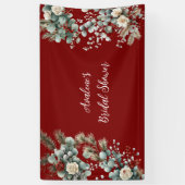 Winter Bloemige Rode Witte Rozen Bruiloft Feest Spandoek (Verticaal)