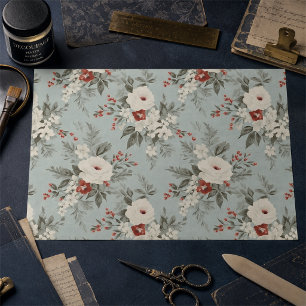 Winter Bloemrijke Elegantie, Wit & Rood op Grijs Tissuepapier