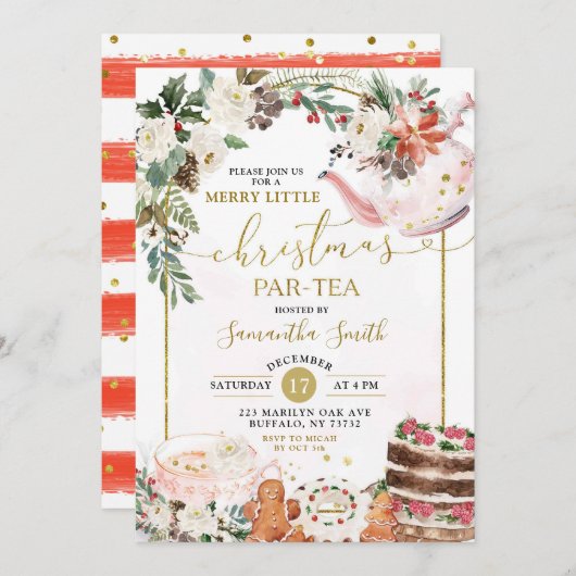 Winter Bloemrijke Vrolijke Kleine Kerst Par - Thee Kaart (Voorkant / Achterkant)