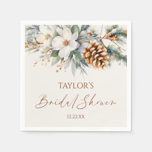 Winter Bloemstuk Dennengehakt Bruidsdouche Servet (Voorkant)