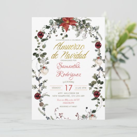 Winter Bloemstuk Kerst Lunchen Kaart (Staand voorkant)