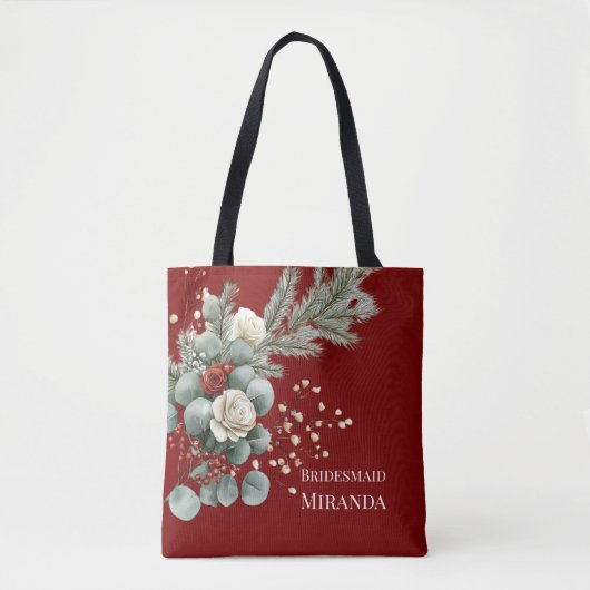 Winter Bloemstuk Rode Witte Rozen Bruidsmeisje Tote Bag (Voorkant)