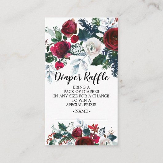 Winter Bloom Baby shower Luier Raffle Ticket Informatiekaartje (Voorkant)