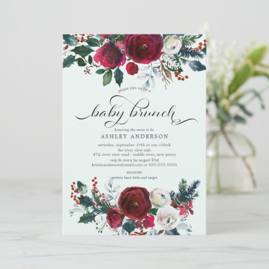 Winter Bloom Bloemen Baby shower Brunch Kaart (Staand voorkant)