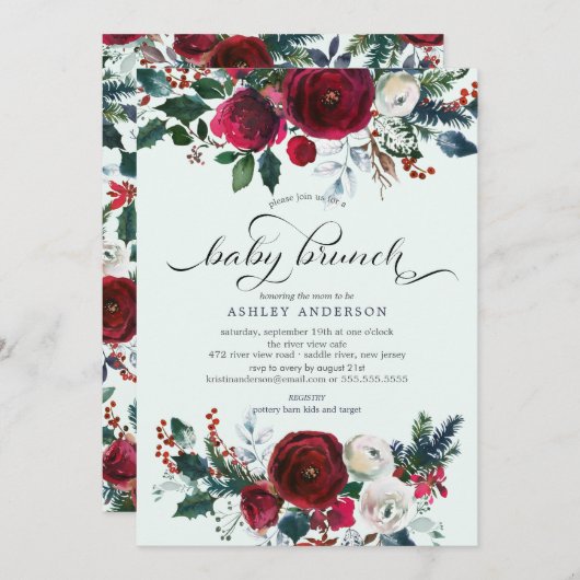 Winter Bloom Bloemen Baby shower Brunch Kaart (Voorkant / Achterkant)