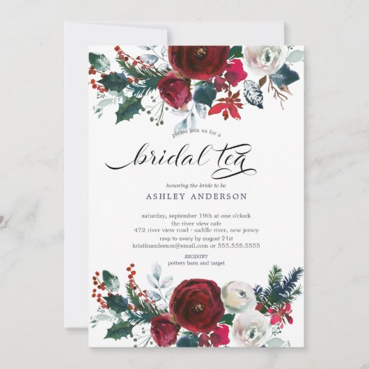 Winter Bloom Bloemen Vrijgezellenfeest Bruidsthee Kaart (Voorkant)