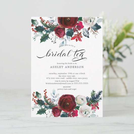 Winter Bloom Bloemen Vrijgezellenfeest Bruidsthee Kaart (Staand voorkant)