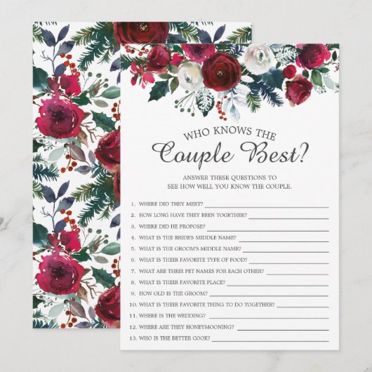 Winter Bloom die het Paar Beste Bridal Game kent Kaart (Voorkant / Achterkant)