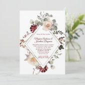 Winter Blooms Diamantvorm - Bourgondische bruiloft Kaart (Staand voorkant)