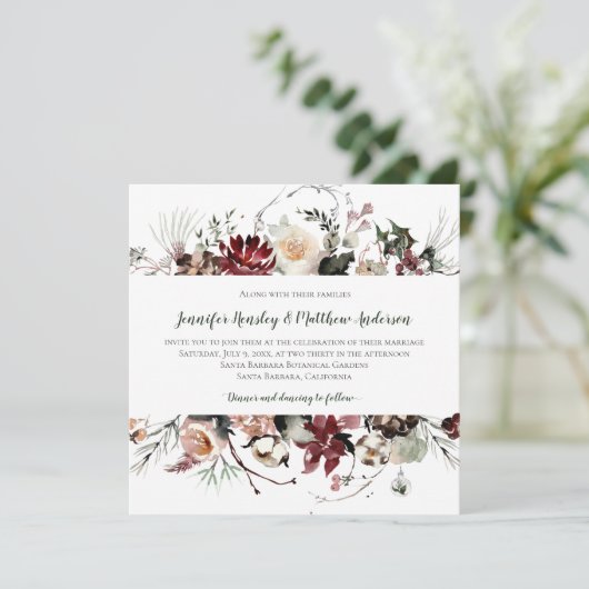 Winter Blooms - Donker Bos Groene Tekst Bruiloft | Kaart (Staand voorkant)