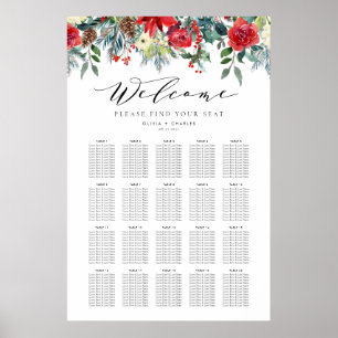Winter Blooms Garland Wedding Seating Chart Poster