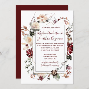 Winter Blooms Gold Lijst - Bourgogne - Bruiloft   Kaart