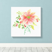 Winter Blooms | Roze Blooming Poinsettia Canvas Afdruk (Insitu (Houten vloer))