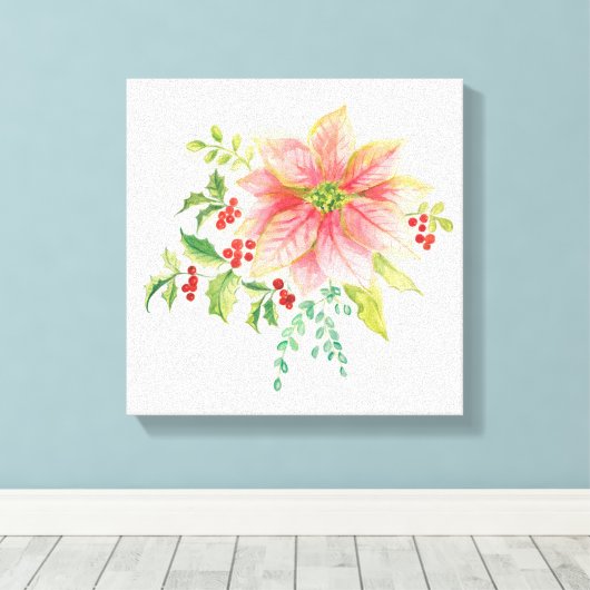 Winter Blooms | Roze Blooming Poinsettia Canvas Afdruk (Insitu (Houten vloer))