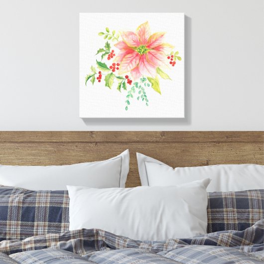 Winter Blooms | Roze Blooming Poinsettia Canvas Afdruk (Insitu (Slaapkamer))