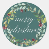 Winter Blooms | Vrolijk kerstfeest Ronde Sticker (Voorkant)