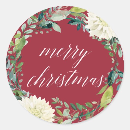 Winter Blooms | Vrolijk kerstfeest Ronde Sticker (Voorkant)