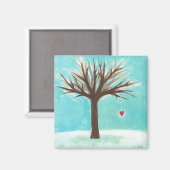 Winter blote boom rood hart liefde primitieve volk magneet (Voorkant / Achterkant)