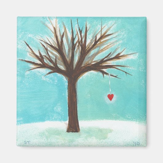 Winter blote boom rood hart liefde primitieve volk magneet (Voorkant)
