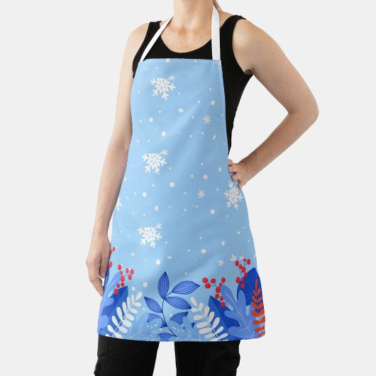 Winter Blue All-Over Print Apron, medium Apron Schort