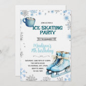 Winter Blue and Silver Skating Invitation Kaart (Voorkant / Achterkant)
