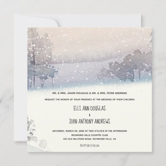 Winter Blue and White Wedding Kaart (Achterkant)