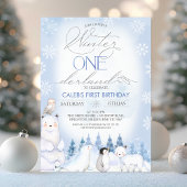 Winter Blue Arctic Animals Onederland 1e verjaarda Kaart