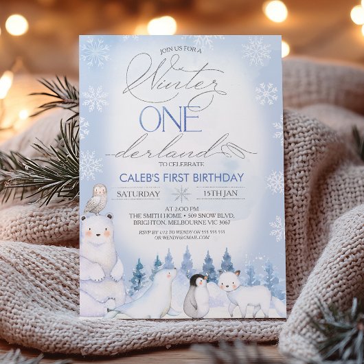 Winter Blue Arctic Animals Onederland 1e verjaarda Kaart