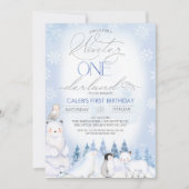 Winter Blue Arctic Animals Onederland 1e verjaarda Kaart (Voorkant)