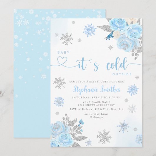 Winter Blue Baby Het is koud buiten Baby shower Kaart (Voorkant / Achterkant)