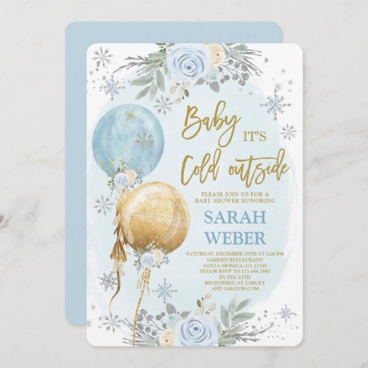 Winter Blue Baby shower Boy Kaart (Voorkant / Achterkant)