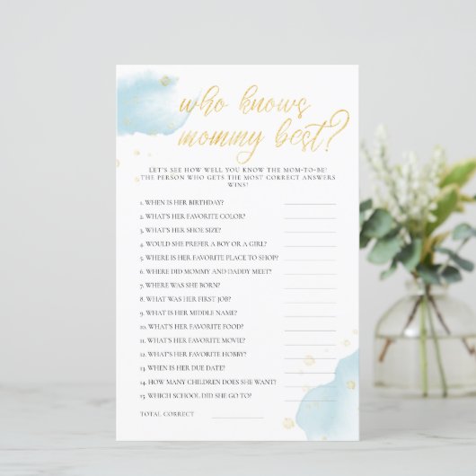 Winter Blue Baby shower Game die mama het beste ke (Staand voorkant)