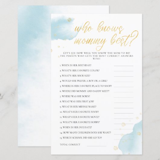 Winter Blue Baby shower Game die mama het beste ke (Voorkant / Achterkant)