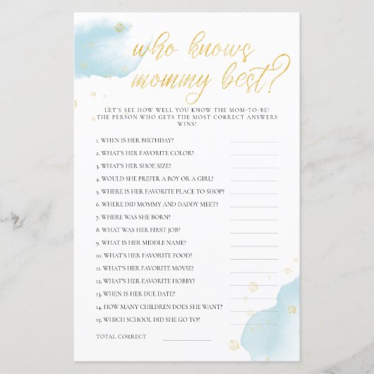 Winter Blue Baby shower Game die mama het beste ke (Voorkant)