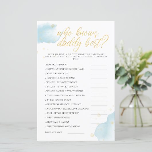 Winter Blue Baby shower Game die papa het beste ke (Staand voorkant)