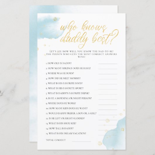 Winter Blue Baby shower Game die papa het beste ke (Voorkant / Achterkant)