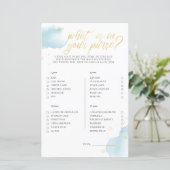 Winter Blue Baby shower Game Wat in je tas (Staand voorkant)