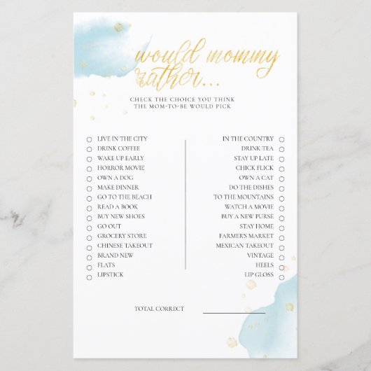 Winter Blue Baby shower Game zou mammie zijn (Voorkant)