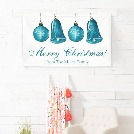Winter Blue Baubles - Aangepaste familie Merry Ker Spandoek (Insitu)