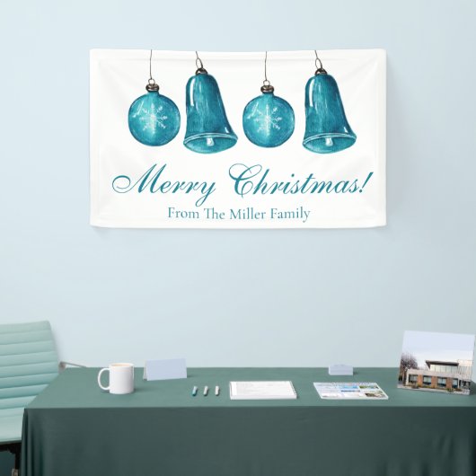 Winter Blue Baubles - Aangepaste familie Merry Ker Spandoek (Beurs)