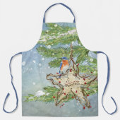 Winter Blue Bird Christmas Waterverf SnowTree Schort (Voorkant)