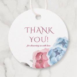 Winter Blue Blush Pink Floral Waterverf Dank je Bedankjes Labels