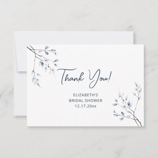 Winter Blue Botanical Thank You Card Bedankkaart (Voorkant)