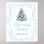 Winter Blue Bow Baby Shower Guess How Many Candies Poster (Voorkant)